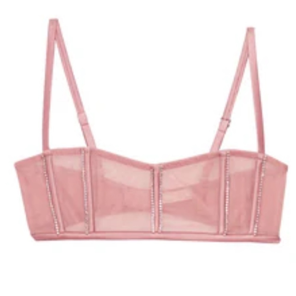 Fleur Du Mal Brilliant Boned Rhinestone Bralette Pink Women’s Size Large NWT! - Picture 2 of 15